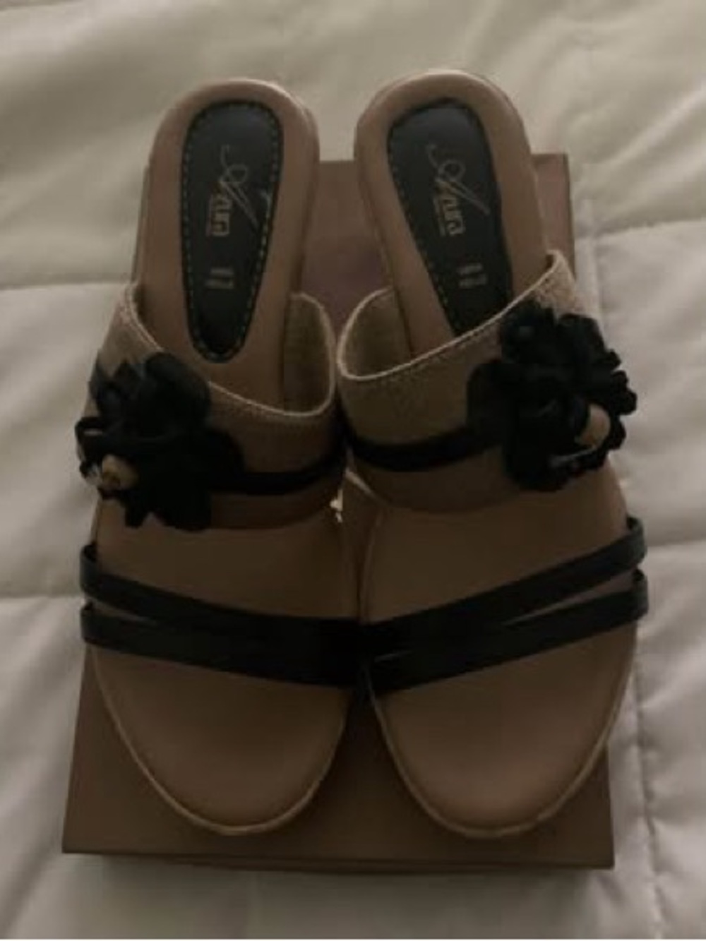Azura Aketi Slide Flower Canvas Black Italian Made Sandal
(New)